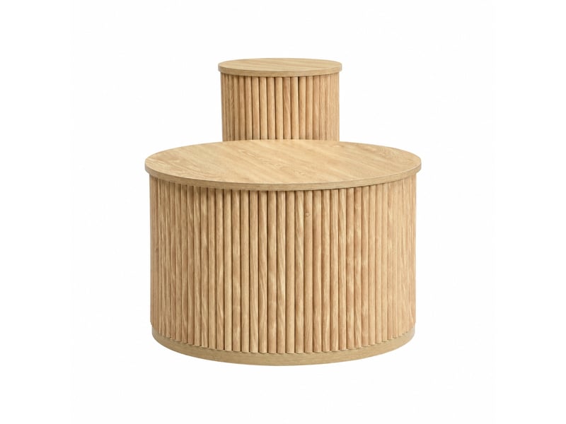 Ensemble de 2 tables basses rondes en mdf naturel avec relief vertical, ø 60 et 30 cm  - Conforama B