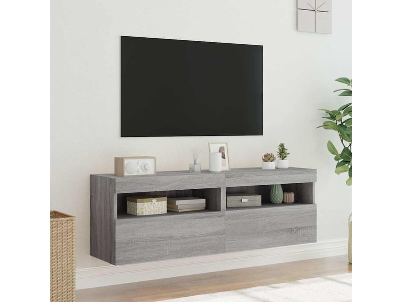  Lot de 2 meuble tv mural avec lumières led sonoma gris 60x30x40 cm  - Conforama E