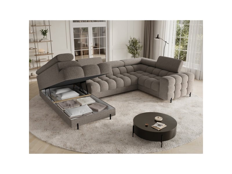  Canapé panoramique convertible factory 3 places marron – angle gauche avec coffre  - Conforama D