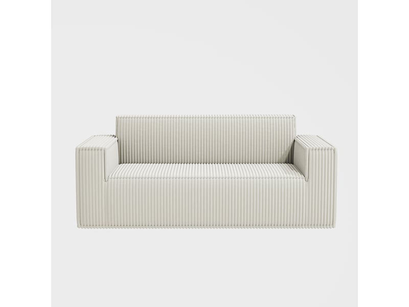 Canapé 2 places en velours côtelé blanc, assise profonde, sans pieds, sans montage, transport facile - Conforama A