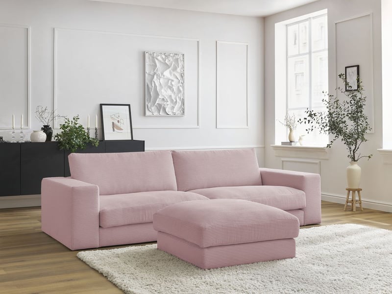 Bobochic canapé droit fixe 3 places leonard velours côtelé avec pouf violet LEONARD - Conforama C