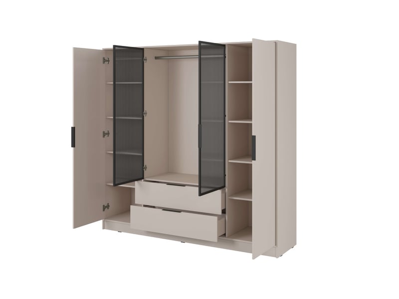  Armoire mirage 2 tiroirs 4 portes vitrées avec penderie en bois et verre- beige MIRAGE - Conforama D