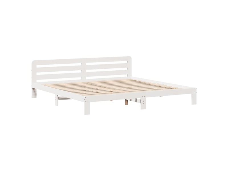  Lit double- lit adulte -  cadre de lit sans matelas blanc 200x200 cm bois massif de pin  - Conforama B