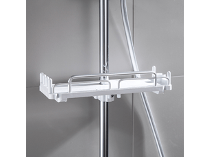 Support de douche télescopique sans perçage 28-44 cm, salle de bain suspendue, support de rangement pour tringle de douche (blanc)