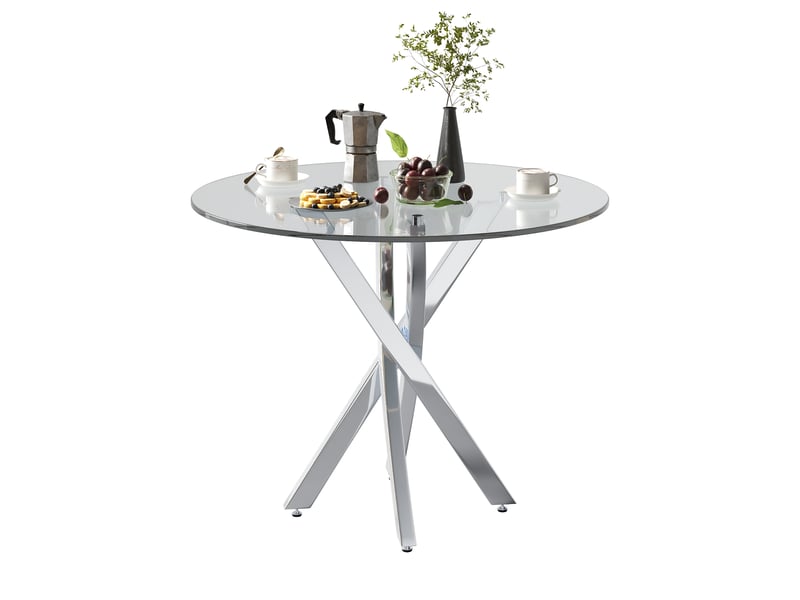 Table de séjour ronde fixe argenté - 80x80-80max.cm verre table argenté - Conforama A