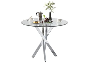Table de séjour ronde fixe argenté - 80x80-80max.cm verre