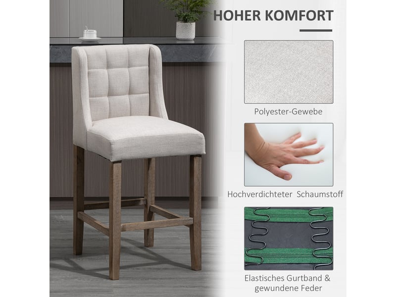 Tabourets de bar lot de 2 avec dossier - lpospi - repose-pieds, polyester, cuisine - beige 47 × 50 × 101 cm - Conforama C