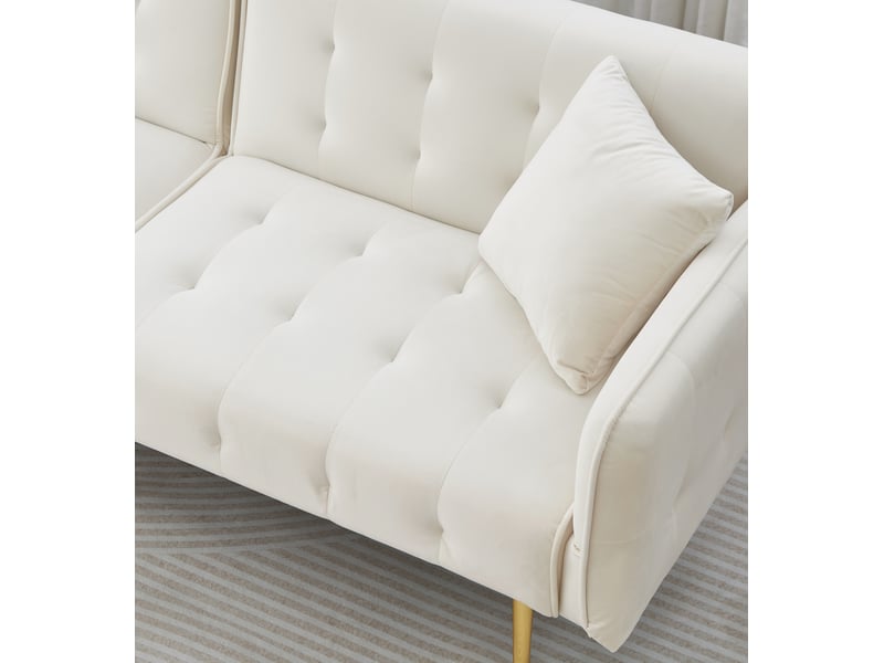  Canapé convertible 2 places, canapé-lit en velours blanc avec dossier et accoudoirs réglables, pieds en métal, 178x82x70 cm  - Conforama W