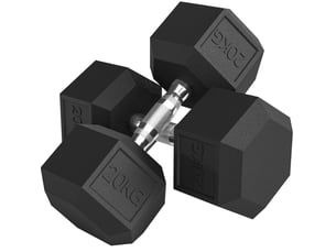 Lot de 2 haltères hexagonaux 20 kg noirs en fonte, poignée moletée, entraînement de musculation à domicile