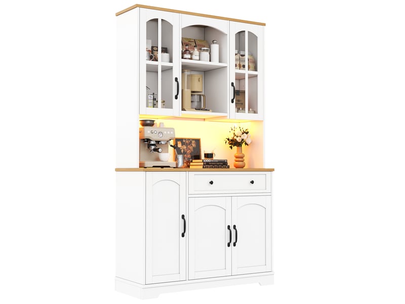 Buffet vitrine 100x38x178 cm blanc avec 2 portes en verre trempé, 1 tiroir et led rgb Fay Lum - Conforama A