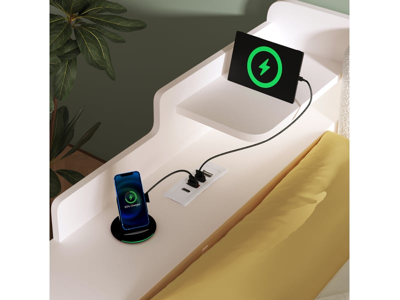  Lit jeune 2 places 140x190 cm, lit gigogne avec rangement, en mdf et métal couleur blanc sans matelas, design moderne  - Conforama D