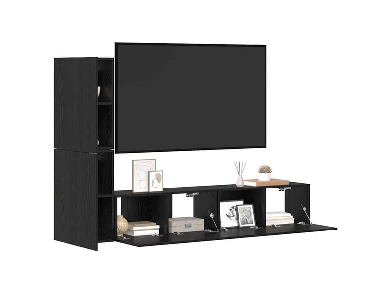  Meuble tv - banc tv - meuble de rangement mural 2 pcs chêne noir bois d'ingénierie  - Conforama C