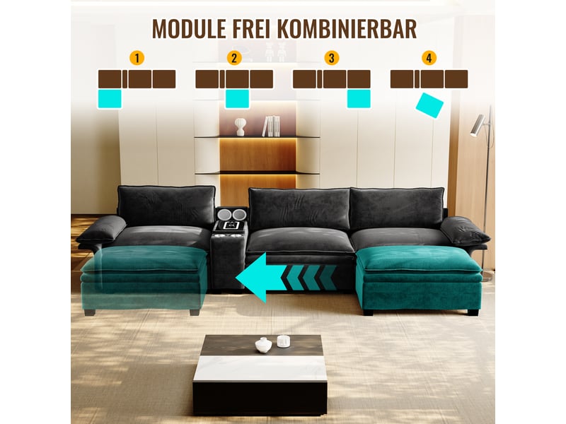  Canapé d'angle modulable en chenille cloud de 315 cm avec espace de rangement IKSETERA TRADING LTD - Conforama R