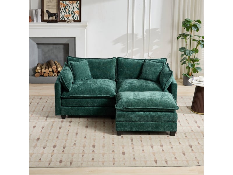  Canapé droit 2 places 195 × 75 × 84 cm en chenille vert, assise souple IKSETERA TRADING LTD - Conforama D