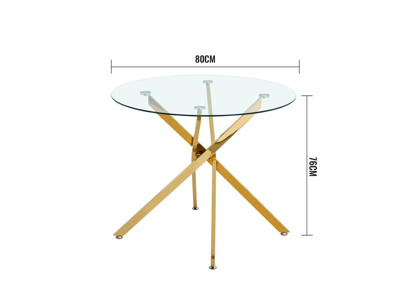  Table à manger ronde 80 cm en verre trempé, pieds métal doré réglables  - Conforama C
