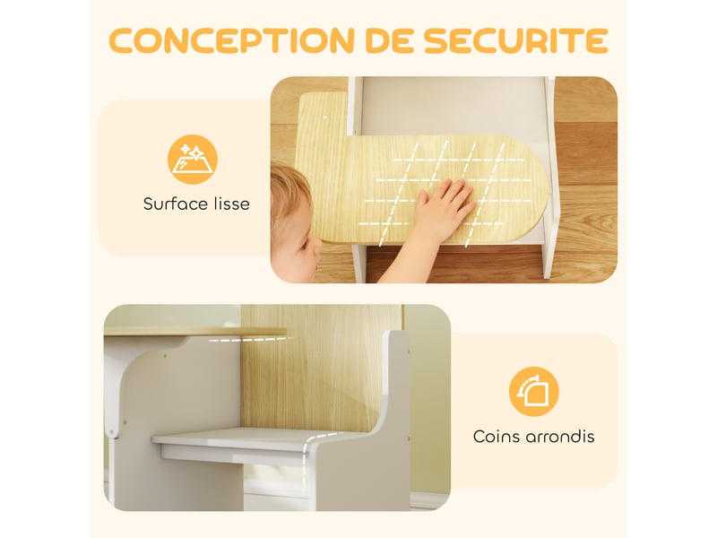 Bureau et chaise pour enfants avec bac de rangement, blanc, ensemble table d'activité 2-en-1 pour dessin lecture et jeux  - Conforama R