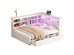 Lit avec rangement 140x200 cm <strong>MERAX</strong>  <strong>lit enfant blanc</strong> coloris blanc