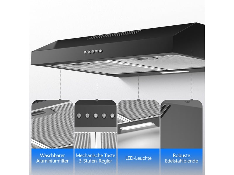  Hotte aspirante 60 cm, hotte sous meuble en acier inoxydable, débit d'air de 250 m³h, 3 vitesses, led 2 w, a+  - Conforama W