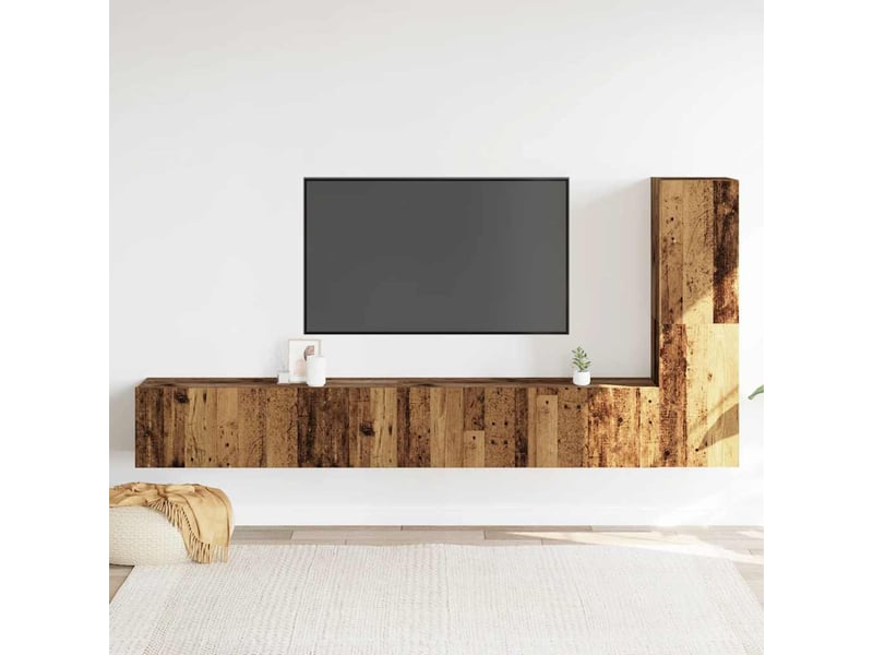  Lot de 3 meuble tv mural, meuble tv suspendu vieux bois bois d'ingénierie shl90740  - Conforama C
