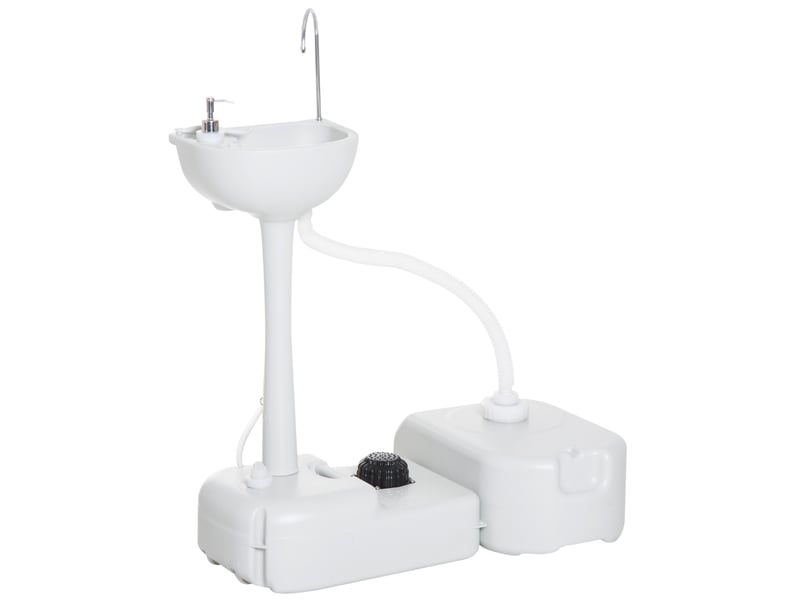 Lavabo portable de camping 83x50x103 cm – gris clair – pompe à pied, réservoir 17 l et roulettes intégrées  - Conforama A