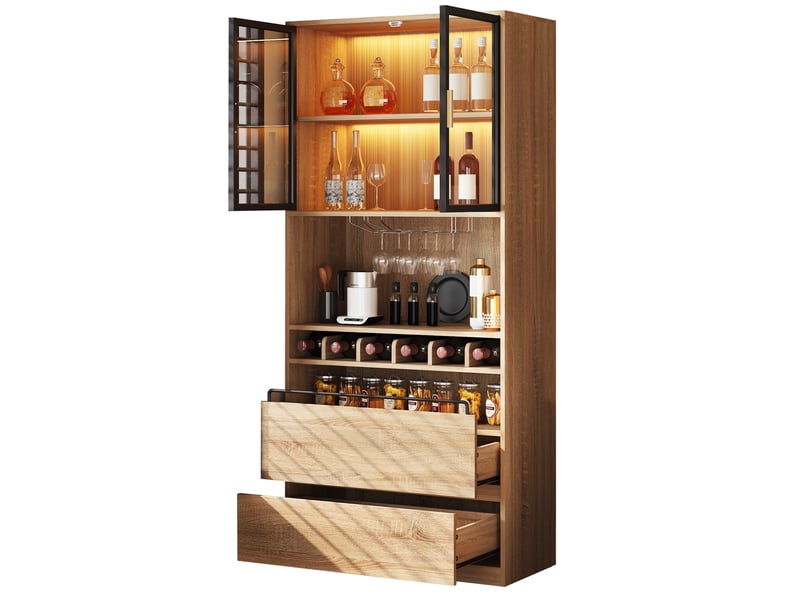  Vitrine 80x40x180 cm avec portes vitrées et éclairage led mdf naturel  - Conforama A