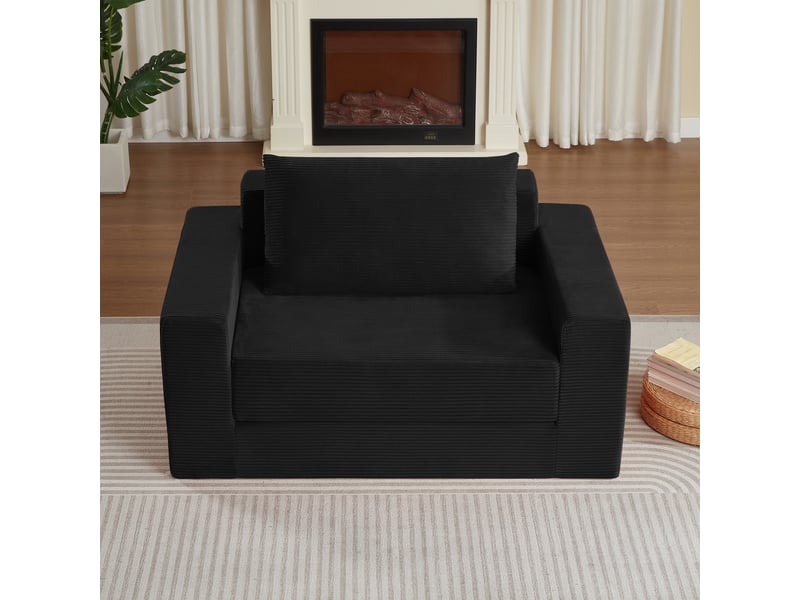 Canapé compressé 2 places convertible - transformable en chaise longue - poche latérale - moderne - velours côtelé - noir CozyNest - Conforama D