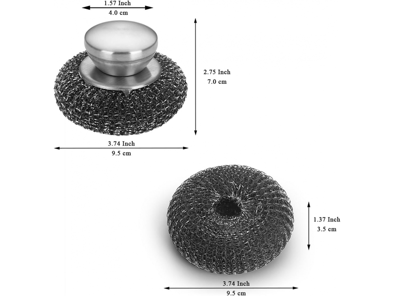  Éponges en acier inoxydable avec poignées, lot de 5, non-tissé métallique 10 x 10 cm, agréables à tenir, durables et robustes  - Conforama B