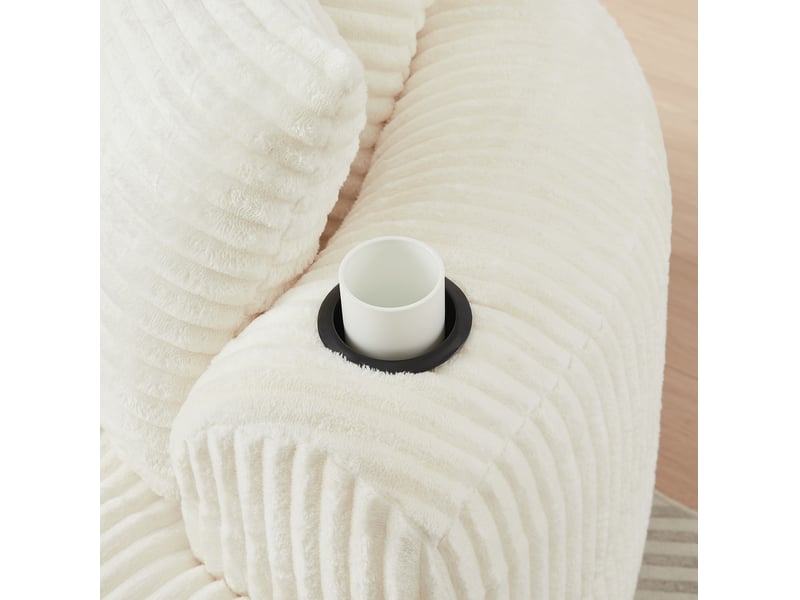  Canapé lounge rond 142.00×142.00×85.00 cm en velours côtelé avec porte-gobelets et poches latérales beige chicfurn  - Conforama E