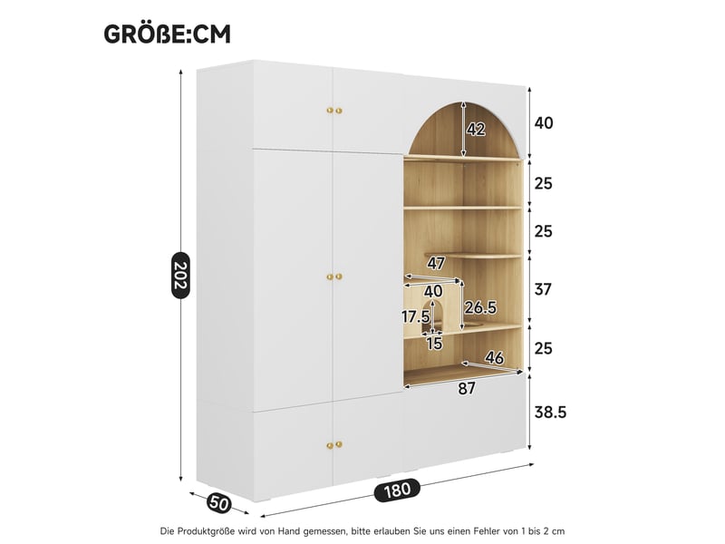  Armoire,180x50x200 cm,2-en-1,panneau de particules,blanc et effet bois  - Conforama C