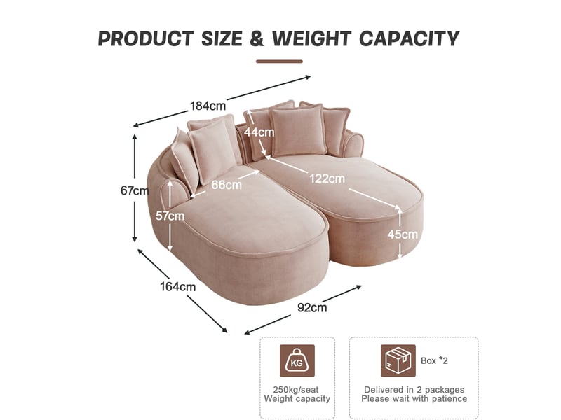  Canapé modulaire convertible avec assise ergonomique et chaiselongue profonde, en chenille rose  - Conforama E