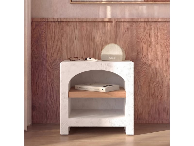Table de chevet en plâtre blanc cassé et bois d'acacia-fira Fira - Conforama B
