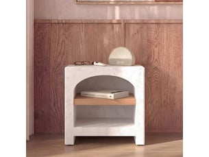 Table de chevet en plâtre blanc cassé et bois d'acacia-fira