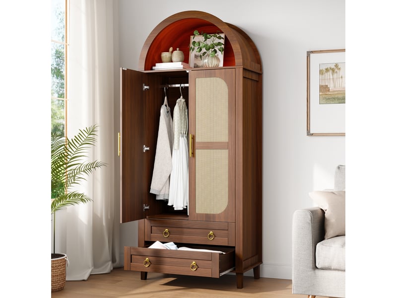  Armoire 2 portes 76x50x184 cm éclairage led mdf et panneau de particules couleur marron, design simple  - Conforama D