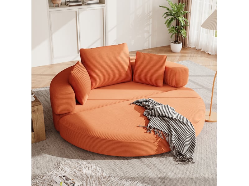 Canapé droit convertible 2 places en velours côtelé orange, modulable pour petits espaces et invités - Conforama B