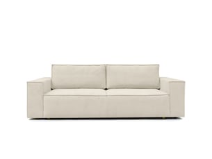 Canapé droit convertible HOMIFAB Harper 3 places Tissu beige avec coffre de rangement
