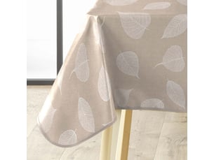 Nappe toile cirée feuillys 140x240cm beige lin & blanc