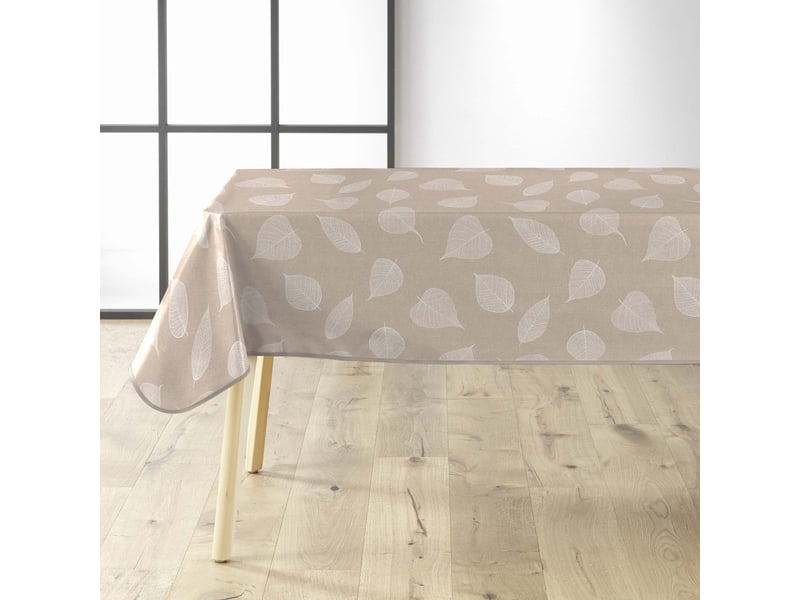  Nappe toile cirée feuillys 140x240cm beige lin &amp; blanc  - Conforama A