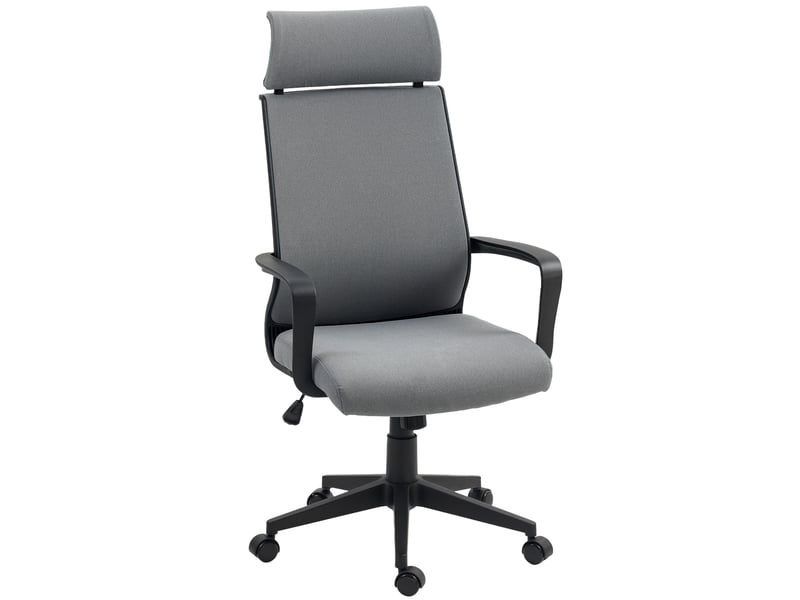  Chaise de bureau avec dossier rembourré, roulettes, accoudoirs, hauteur réglable, en laine synthétique, grise  - Conforama A