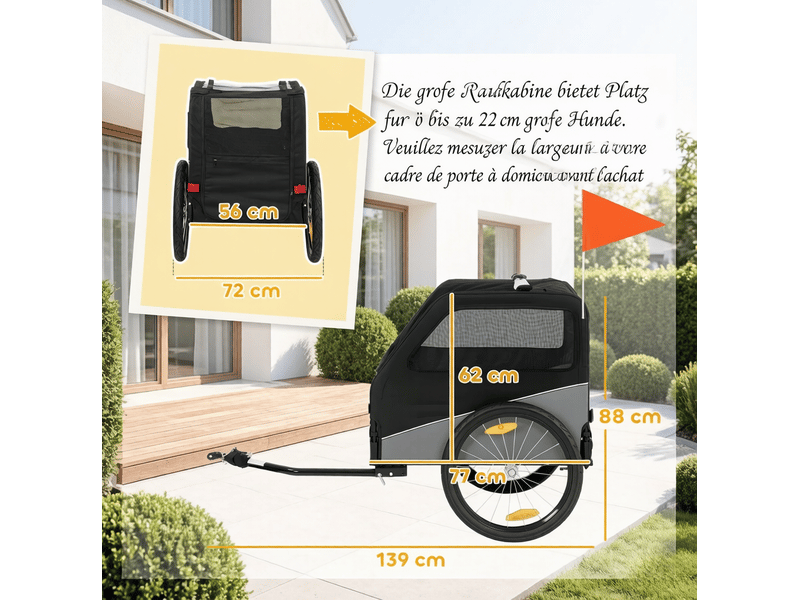Remorque vélo enfant 139x72x88 cm – noir et gris – roues gonflables 20 pouces avec attelage universel - Conforama C