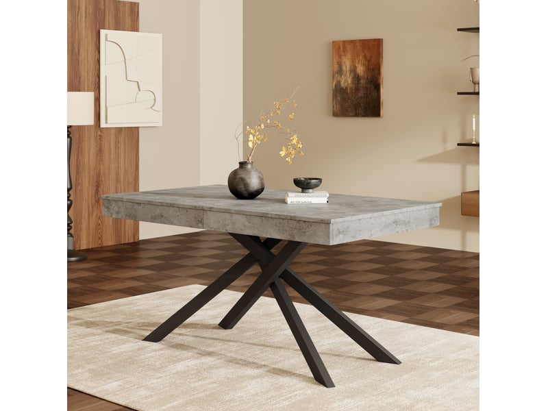 Table à manger extensible rectangulaire 140-180 x 80 cm, 6 à 8 personnes, mdf gris - Conforama E