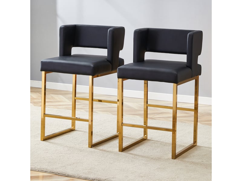  Lot de 2 tabourets de bar 49.5x41.4x91.4cm – design carré moderne et confortable avec sièges en cuir - pieds en métal or - noir  - Conforama B