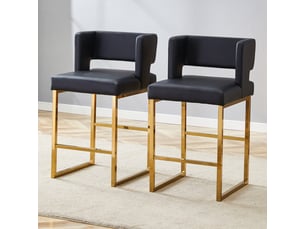 Lot de 2 tabourets de bar 49.5x41.4x91.4cm – design carré moderne et confortable avec sièges en cuir - pieds en métal or - noir