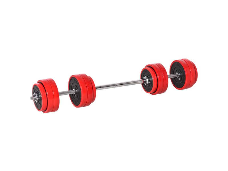  Ensemble d'haltères de 30 kg, haltères et barres réglables 2 en 1, musculation pour la remise en forme à domicile, renforcement musculaire, rouge et noir, 21,5 x 21,5 x 3,8 cm  - Conforama B