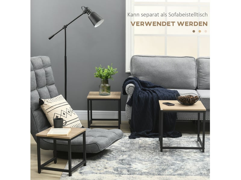  Lot de 3 tables basses gigognes carrées en acier et aspect bois naturel  - Conforama E
