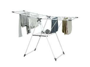 Étendoir à linge à 2 niveaux, réglable sur 4 hauteurs, en métal et plastique, 156,5 x 61,5 x 97 cm, blanc
