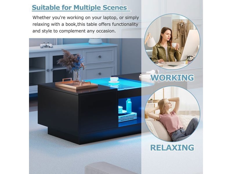  Table basse - truxen8 - verre - led - 2 tiroirs 100x50x35.5cm - Conforama D