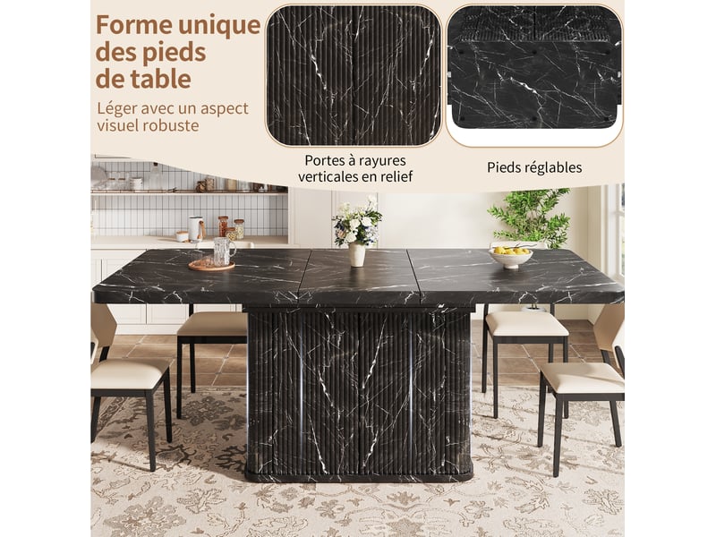 Table à manger extensible 140-180x80 cm – noir veiné – rangement dissimulé, plateau modulable – pratique - Conforama E