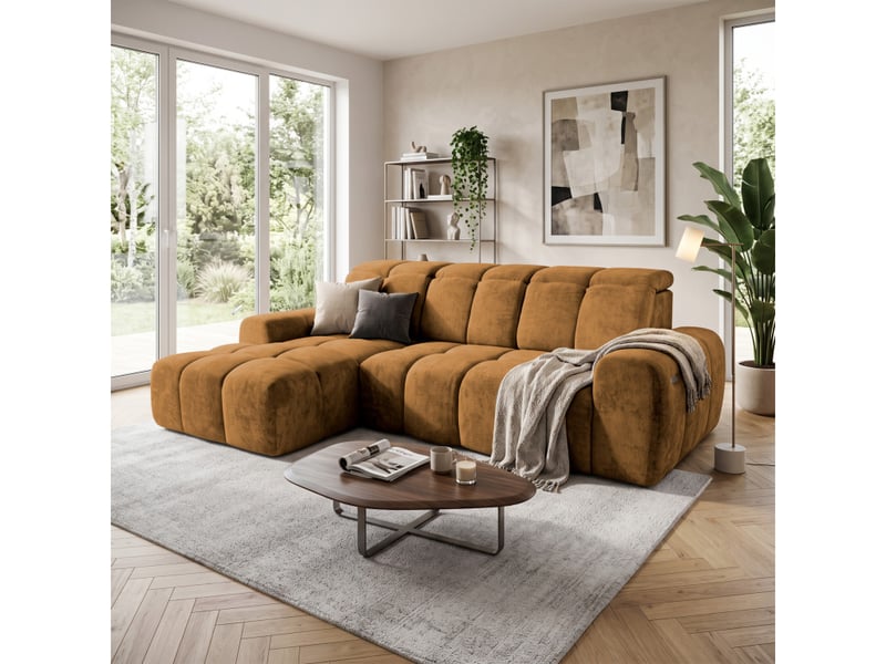  Canapé d'angle gauche relax krabi avec coffre tissu kiara brun doré KRABI-M-KIA858-L - Conforama B