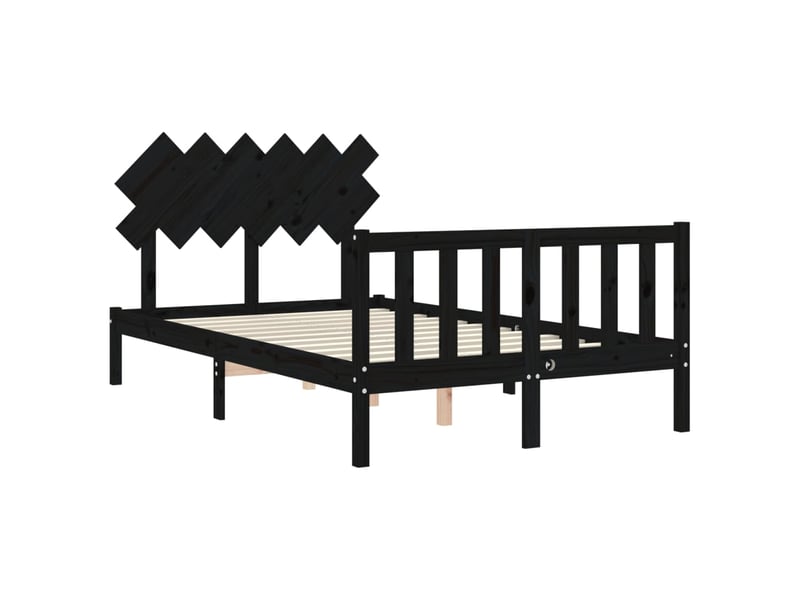  Lit double- lit adulte -  cadre de lit sans matelas noir bois de pin massif  - Conforama D