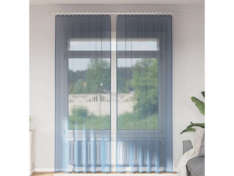  Lot de 2 rideaux en voile, voilages avec passe-tringles bleu royal cf44462  - Conforama B